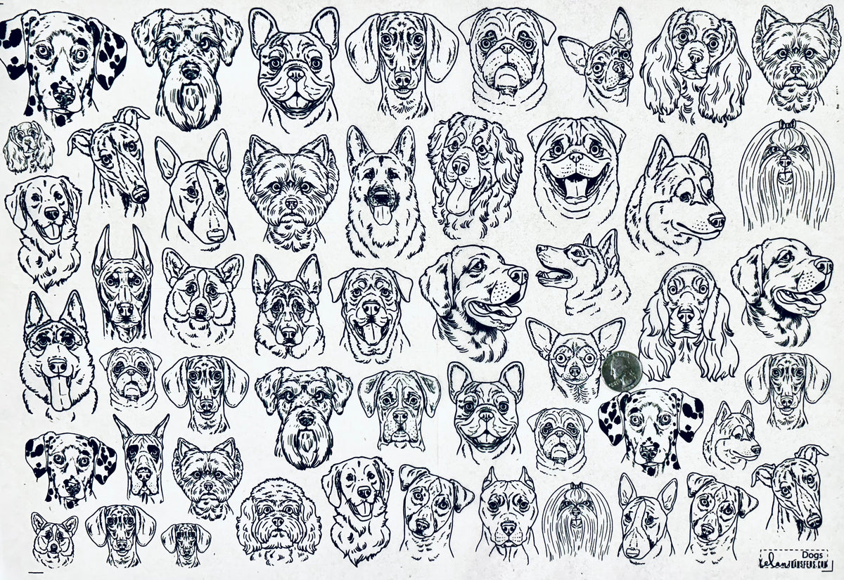 Dogs - Underglaze Transfer Sheet - You Choose Color