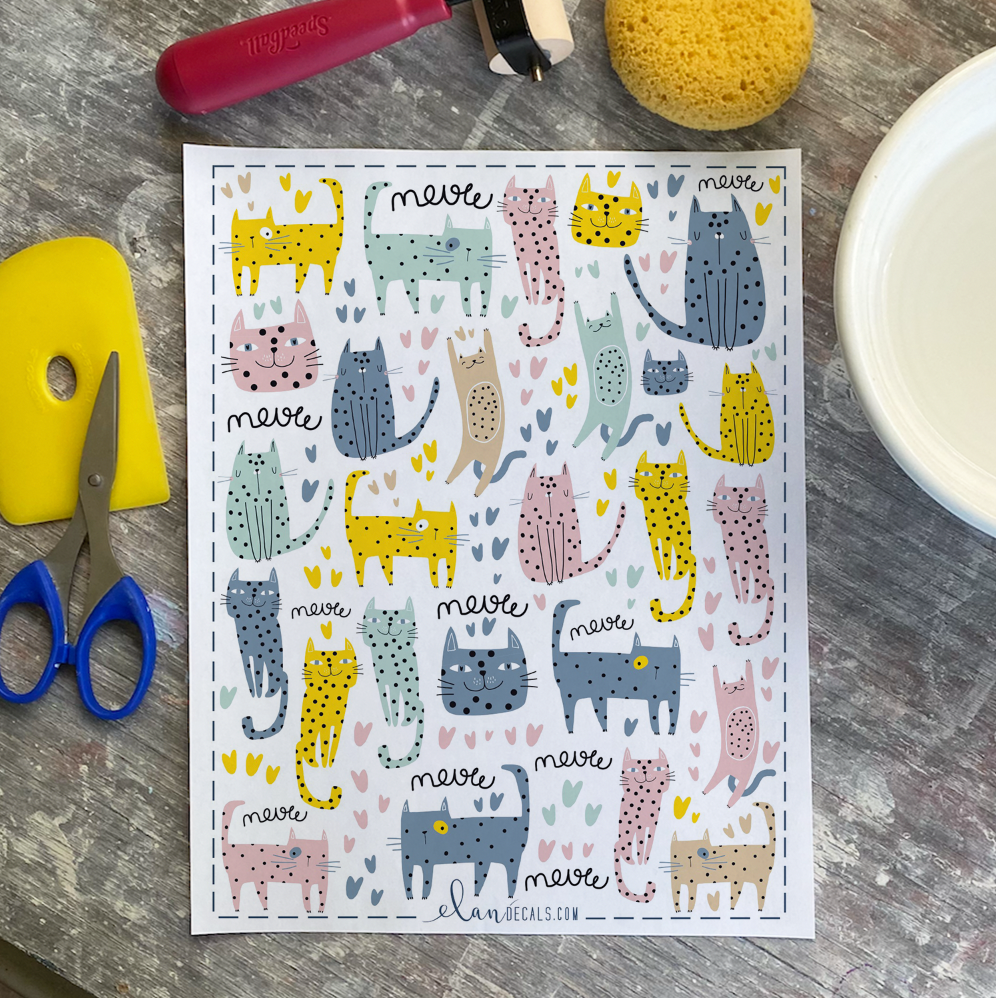 Cats Polka - Overglaze Decal Sheet